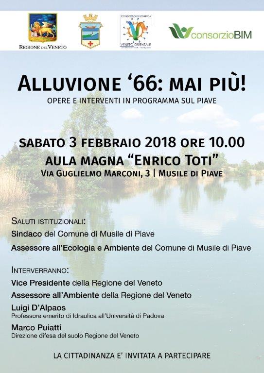 3 febbraio – Convegno pubblico: Alluvione 66: mai più! – opere e interventi in programma sul Piave