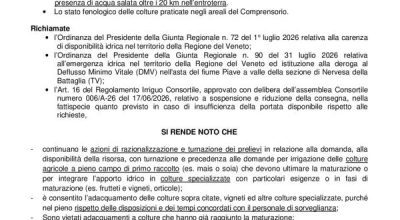 COMUNICAZIONE SULLO STATO DELLA SICCITA’ E SULLA GESTIONE DELL’IRRIGAZIONE NEL TERRITORIO DEL VENETO ORIENTALE